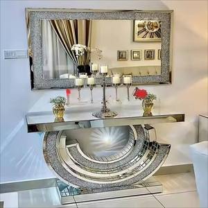 Tavoli Console <span class=keywords><strong>e</strong></span> Specchi con Cristalli Scintillanti per Soggiorno, Vendita all'Ingrosso di Fabbrica, Set di Tavoli Console di Alta Qualità - Product Image 1