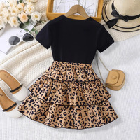 Robe T-shirt à manches courtes pour filles, en coton et mousseline imprimée, avec jupe à volants à trois couches