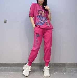 Bling Bling kim cương Ngắn Tay Áo t Áo sơ mi và quần dài thiết lập thời trang hai mảnh thiết kế Phụ nữ phù hợp với oc1014 - Product Image 6