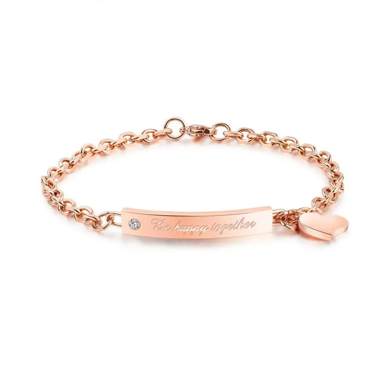 Bracciale coreano Love Tag bracciale in acciaio inossidabile placcato in oro rosa da donna quadrato con diamanti a forma di O accessori per braccialetti a catena