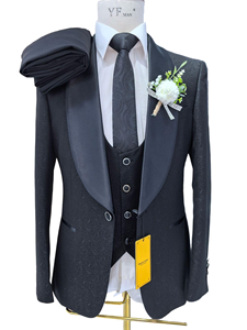 Costume <span class=keywords><strong>Homme</strong></span> Imprimé Bleu Marine, Blazer Simple Boutonnage avec Revers Châle en Soie Noire, <span class=keywords><strong>Ensemble</strong></span> <span class=keywords><strong>Trois</strong></span> Pièces pour Soirées Formelles 2026 - Product Image 2