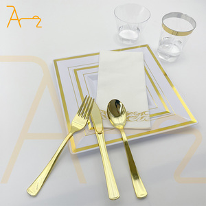 Venta al por Mayor de Fábrica, Juego de Vajilla Desechable de Plástico de 100 Piezas, Vasos Blancos y Plateados, Platos de Plástico <span class=keywords><strong>para</strong></span> Bodas - Product Image 6
