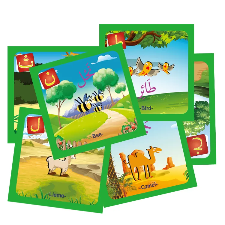 Custom Children Educational Printing Cardboard Paper 28pc Arabic Abc Early Learning Alphabets Cards With Pen