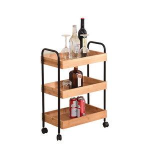 Chariot de salle à manger en bambou à 3 niveaux et 4 niveaux Plateau de service avec roues Meubles pour armoire de cuisine à roulettes - Product Image 1