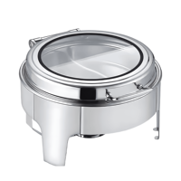 Juego de Recipientes para Buffet con Ventana de Vidrio, Acero Inoxidable Dorado 201, Capacidad de 6L, Calentador a Base de Alcohol, para Catering, Bodas, Cenas