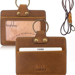 Boshiho Genuine <b>Leather</b> Button Closure 6 Inch Customized Logo Card Holder & ID Badge Neck <b>Lanyard</b> for Office Student Business - Product Image 3