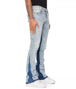 Factory High Quality Men's <strong>Denimpants</strong> Streetwear Flare Wide Leg Jeans Classic Distressed Workwear Baggy Patchwork Contrast Jeans - Product Image 6