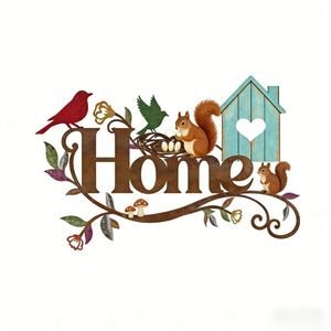 En gros, Niche à oiseaux en métal avec lettres HOME, Décoration murale artisanale en fer pour intérieur et extérieur - Product Image 1
