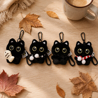 Porte-clés en peluche chat noir mignon et moelleux, mini jouet animal en peluche Kawaii, pendentif chaton pour clés de voiture, breloque de sac, accessoire de vente en gros