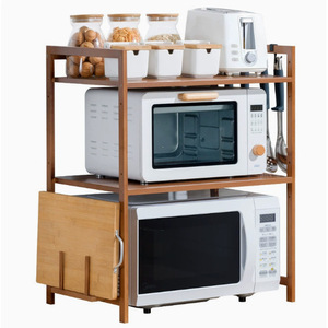 Étagère à micro-ondes double couche pour comptoir de cuisine, en bambou massif, organisateur de rangement au design minimaliste - Product Image 4