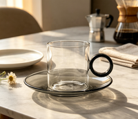 Ensemble tasse et soucoupe en verre borosilicate gris fumé, résistant à la chaleur, design classique, 120 ml, passe au lave-vaisselle, pour les fêtes