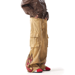 Pantalones Cargo Retro de Lona con Lavado Desgastado para Hombre, Estampado Gráfico de Llamas, Multibolsillos, Holgados, Estilo Skateboard, Moda Urbana, Personalizados - Product Image 3