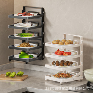 Étagère de préparation alimentaire pliable pour cuisine, 5 niveaux, murale, multi-étages, avec roulettes - Product Image 3