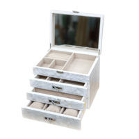 Boîte à bijoux de luxe blanche personnalisable avec logo/motif, plusieurs compartiments doublés de velours, incrustation de nacre