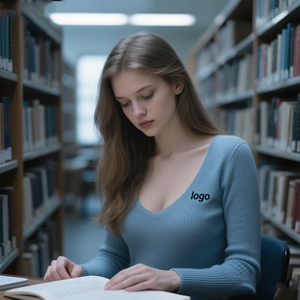 Suéter de Punto Básico para Mujer, Corte Ajustado, Cuello en V, Manga Larga, Color Sólido, Estilo Coreano, Informal para Invierno, con Logotipo Frontal - Product Image 6