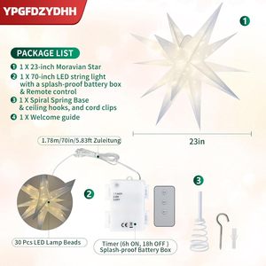 Luz Decorativa para Árbol de Navidad con Forma de Estrella Morava Grande de 23 Pulgadas, con Control Remoto a Pilas, para Colgar en Interiores/Exteriores, Color Blanco - Product Image 4