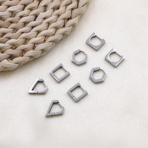 Geometric Huggie Earrings Gold Steel Color Various Shapes For Women - Product Image 3