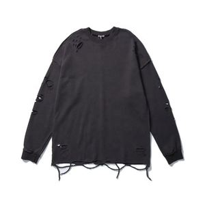 Sudadera de cuello redondo desgastada de peso pesado de algodón 100%, ropa de calle, sudadera en blanco con patrón sólido para la temporada de primavera - Product Image 5