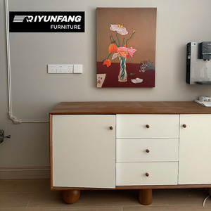 Armoire de rangement de salon rétro minimaliste moderne Buffet en bois massif avec panneau pour le service du thé et de l'eau - Product Image 6