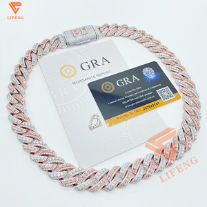 수제 바게트 쿠바 링크 체인 925 스털링 실버 모이사나이트 로즈 골드 도금 마이애미 18mm 쿠바 링크 체인 모사나이트 - Product Image 3