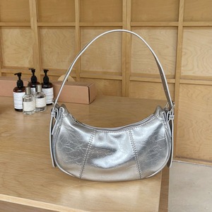 <b>Silver</b> Dumpling Shape Women's Shoulder Bag Zipper Closure Flexible Minimalist Style Everyday Use Crossbody <b>Handbag</b> - Product Image 1