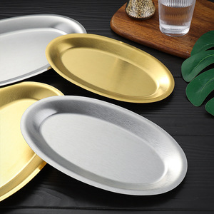 Bandeja de <span class=keywords><strong>Metal</strong></span> para Asar, Bandeja Ovalada de Acero Inoxidable para Servir Alimentos en el Comedor - Product Image 1