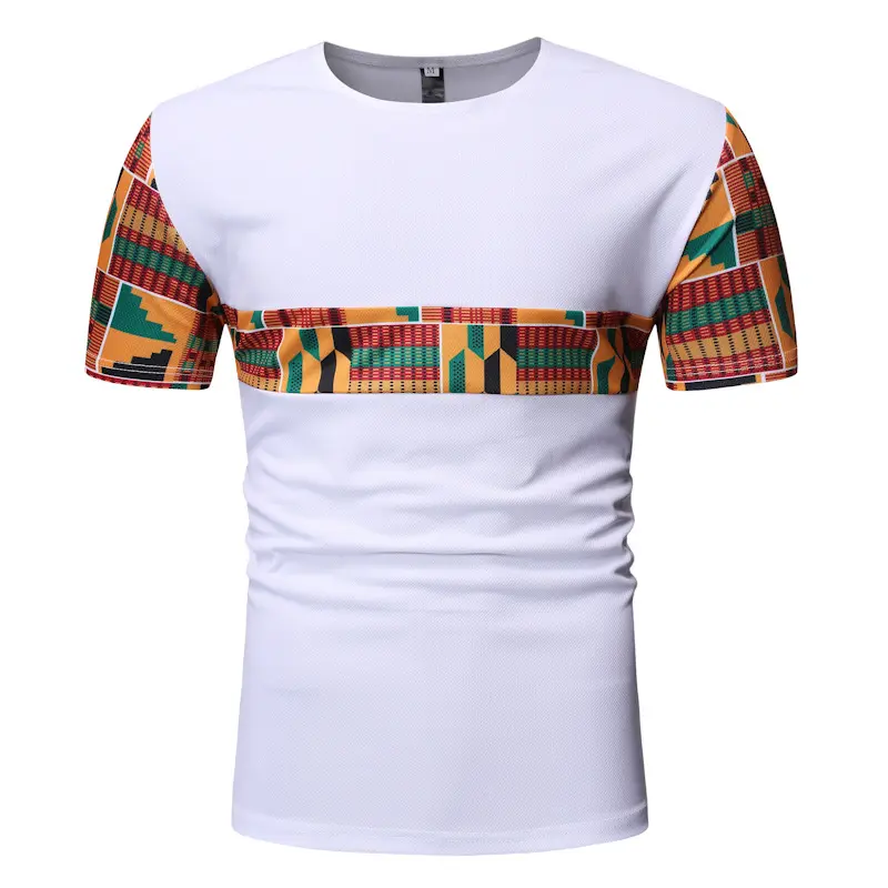 Camiseta de manga corta para hombre, ropa informal africana con estampado de retazos negro, Dashiki, novedad