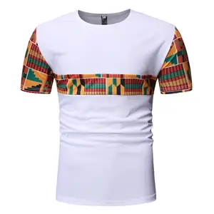 Pria Merek Baru Lengan Pendek Tee Kemeja Homme Streetwear Kasual Afrika Pakaian Cetak Hitam Patchwork Afrika Dashiki T Shirt