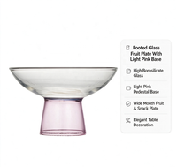 Bol à fruits en verre borosilicate transparent, base sur pied rose clair, large ouverture, plat de service pour desserts, collations, décoration de table