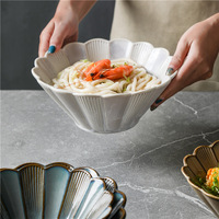 Mangkuk Ramen keramik bentuk bunga glasir Jepang, mangkuk Salad nasi sup mangkuk topi dalam untuk peralatan makan rumah Hotel