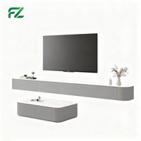 Meuble TV mural moderne suspendu en aluminium alvéolé et table basse combinée pour salon d'appartement, rangement écologique