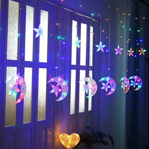 Twinkle Star 138 LED Star Moon Indoor String Lights USB Window Curtain Lights 8 Flashing Modes Christmas Ramadan Decorations