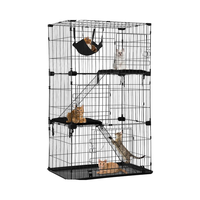 Cage à chat en métal solide à 3 niveaux de 67 pouces avec 3 lits, 3 portes avant, 2 échelles, étagères à perchoirs, hamac, enclos pour furets