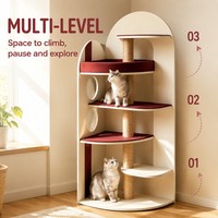 Arbre à chat d'angle classique moderne avec bibliothèque, griffoir multi-niveaux en sisal et bois et perchoir moelleux