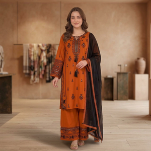 Traje Kurta/Kurti de Mujer con Bordado de Diseño, Efecto Espejo, Reversible, Sin Arrugas, Largo hasta el Tobillo, para Fiesta - Product Image 1