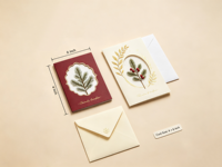 Fenghetong Maßgefertigte Samt-Geschenkbox Grußkarten-Set Goldfolie Winter Botanische Weihnachts-Dankeskarten mit Umschlag Großhandel