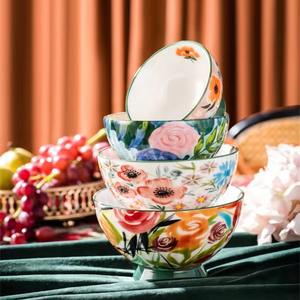 American Handmade Floral Design Keramik Salats ch üssel High Leg Family Party <span class=keywords><strong>Set</strong></span> für Dessert Eis Suppe Lebensmittel Glasplatte Typ - Product Image 5