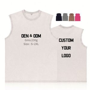 Retro Sleeveless Acid Washed <b>Tshirt</b> 100% Cotton Mens Oversized Casual Vest Custom Streetwear Vintage Breathable Summer Tee - Product Image 3