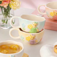 Vente en gros de tasses en céramique personnalisées en forme d'ours mignon, style coréen, pour le café, le lait, les flocons d'avoine, le petit-déjeuner, cadeau