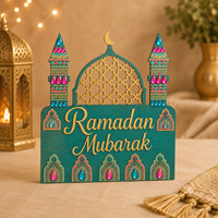 Pafu Ramadan Mubarak, Décoration de table en bois en forme de mosquée, Cadeau musulman pour l'Aïd, Décoration de fête à domicile avec croissant de lune pour le Ramadan