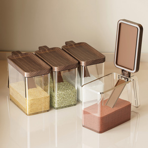 Conjunto de Potes Quadrados Empilháveis Transparentes para Temperos de Cozinha com Tampa e Colher - Product Image 3