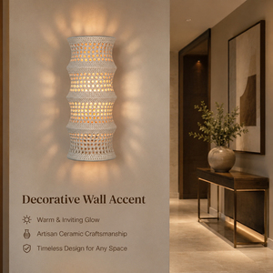Wabi Sabi Ceramic Wall <b>Light</b> White Hollow Shade Indoor Decorative <b>Sconce</b> Warm Ambient Hallway Bedroom Lamp - Product Image 3