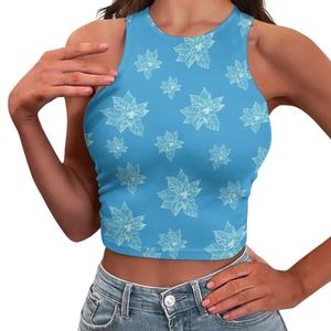 Fiori di stelle di Natale estivi senza maniche con collo rotondo con stampa 3D Top Crop all'ingrosso personalizzato con Logo da donna Skinny elegante Top corto - Product Image 5