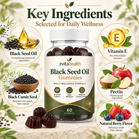 Gummies véganes à l'huile de nigelle de marque privée pour le soutien immunitaire, la santé intestinale, la peau et les cheveux, sans OGM, supplément à base de plantes, vente en gros OEM