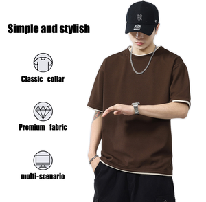 T-shirt en coton gaufré pour <span class=keywords><strong>homme</strong></span> 2026 - Toucher frais, coupe ample, <span class=keywords><strong>style</strong></span> streetwear avec bordure contrastante pour l'été - Product Image 5