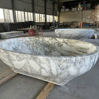 Baignoire autoportante en marbre italien de luxe, design Calacatta Viola, pour hôtels et villas modernes, avec accessoire de vidange inclus