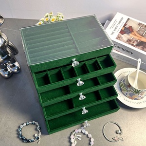 Caja de Joyería Minimalista de Plástico Verde Oscuro de Múltiples Niveles, Exhibidor Multifuncional para Pendientes y Collares, Estante de Almacenamiento - Product Image 4