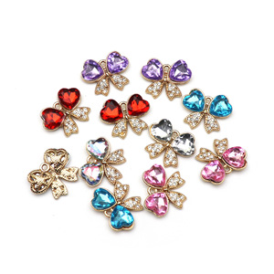 Colorful Heart-Shaped Rhinestone Butterfly Charms Zinc Alloy Pendant For Necklace Keychain Bag Jewelry Unisex <b>Gift</b> Accessory - Product Image 1