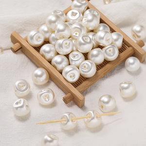 Imitation Pearl Edge Hole <b>Button</b> Round <b>White</b> Concealed Pearl <b>Button</b> For Women's Shirt DIY Jewelry Accessories - Product Image 1