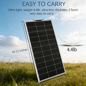 แผงโซลาร์เซลล์แบบยืดหยุ่น Alecter APH-P109 ประสิทธิภาพ 22% ขนาดเซลล์ 182 มม. x 182 มม. กำลังไฟ 100 วัตต์ 12 โวลต์ โครงสร้างไฟเบอร์กลาส น้ำหนักเบา สีขาว สำหรับรถบ้าน - Product Image 2